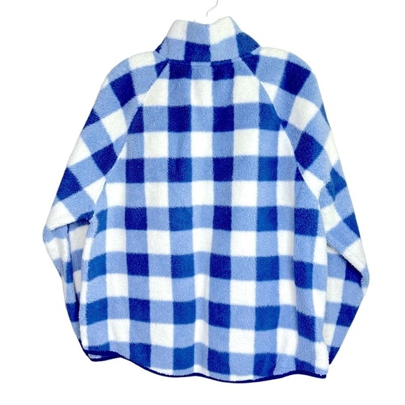 J. Crew Gingham Blue & White Sherpa Fleece Full Zip Jacket Womens Size XL - Picture 2 of 4